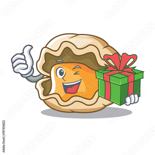 With gift oyster mascot cartoon style