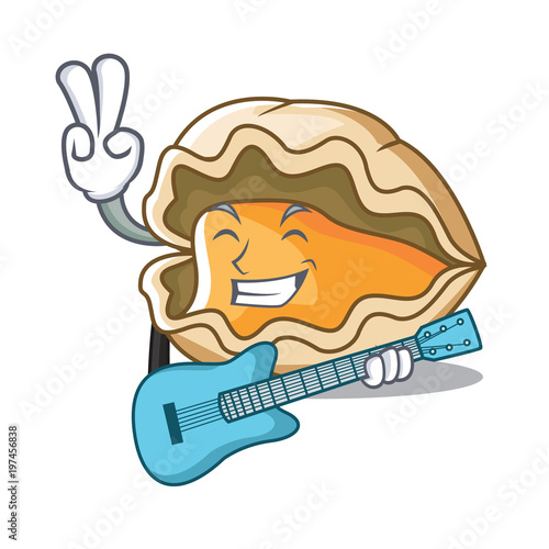 With guitar oyster mascot cartoon style
