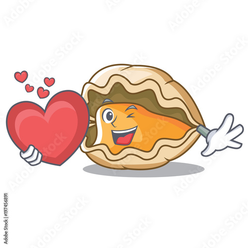 With heart oyster mascot cartoon style