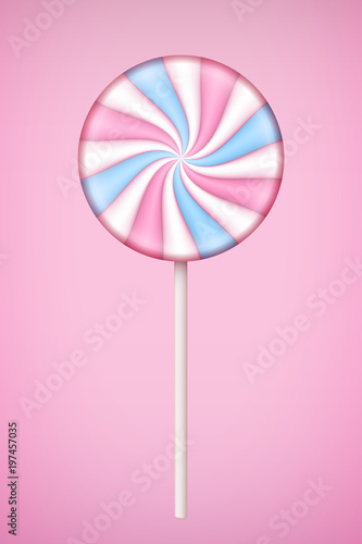 Pink Lolipop candy on pastel pink background. Vector Illustration.