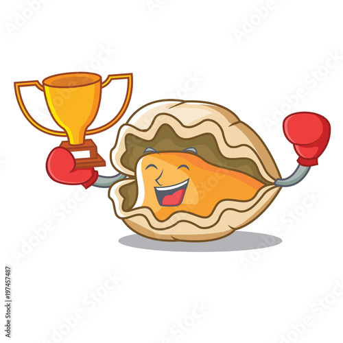 Boxing winner oyster mascot cartoon style
