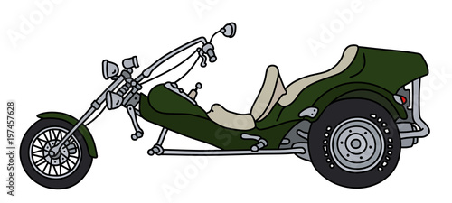 The green heavy motor tricycle