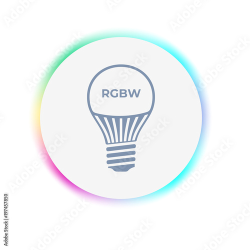 RGBW LED Lamp. Light bulb vector icon on white.