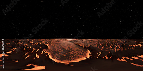 Fototapeta Naklejka Na Ścianę i Meble -  360 Panorama of Mars-like Exoplanet sunset, environment map. Equirectangular projection, spherical panorama. 3d illustration