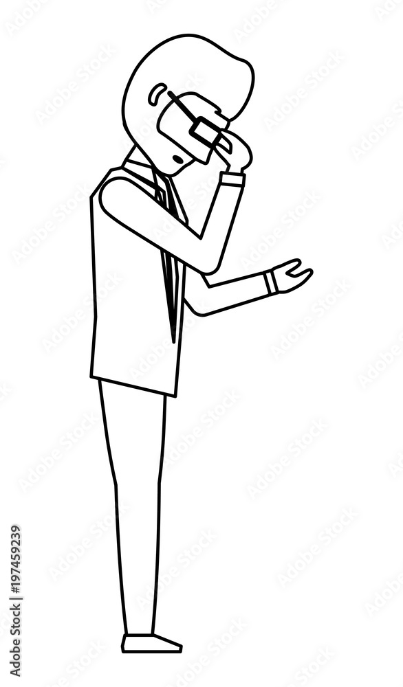 avatar businessman standing and thinking over white background, vector illustration