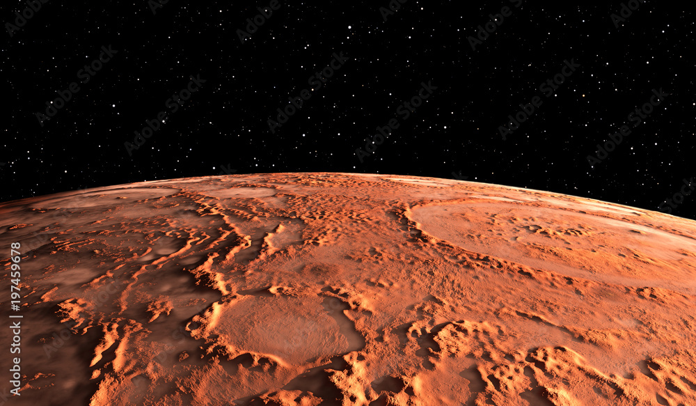 Fototapeta premium Mars - czerwona planeta. Powierzchnia Marsa i pył w atmosferze.