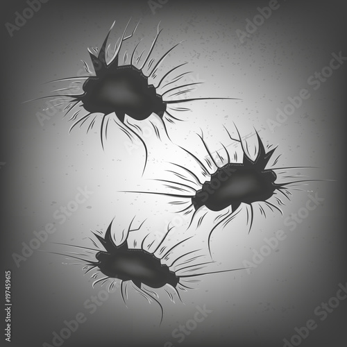 vector t-shirt design concept. three holes on the wall illuminated on a black grunge background