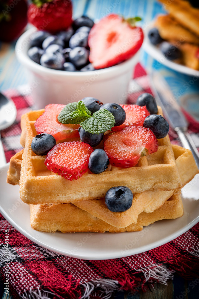 Waffles with berries. Waffles with berries.