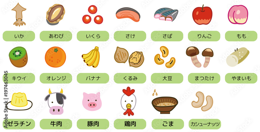 食物アレルギー 特定原材料に準ずる品目 表示推奨品目 のイラスト素材 Stock Vector Adobe Stock
