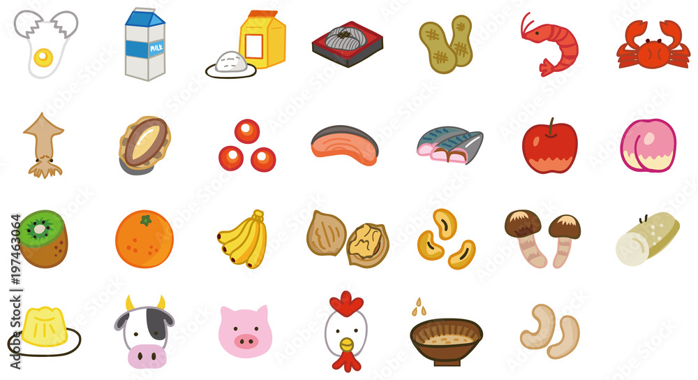 食物アレルギー特定原材料等27品目のイラスト素材 特定原材料7品目 表示推奨品目 Stock Vector Adobe Stock