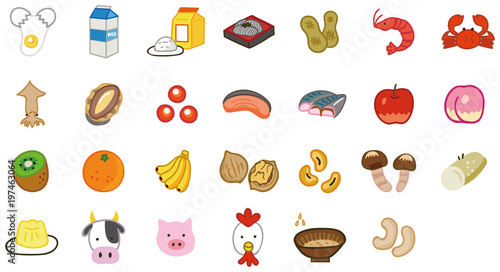 食物アレルギー特定原材料等27品目のイラスト素材 特定原材料7品目 表示推奨品目 Stock ベクター Adobe Stock 食物アレルギー特定原材料等27品目のイラスト素材 特定原材料7品目 表示推奨品目 Stock ベクター Adobe Stock