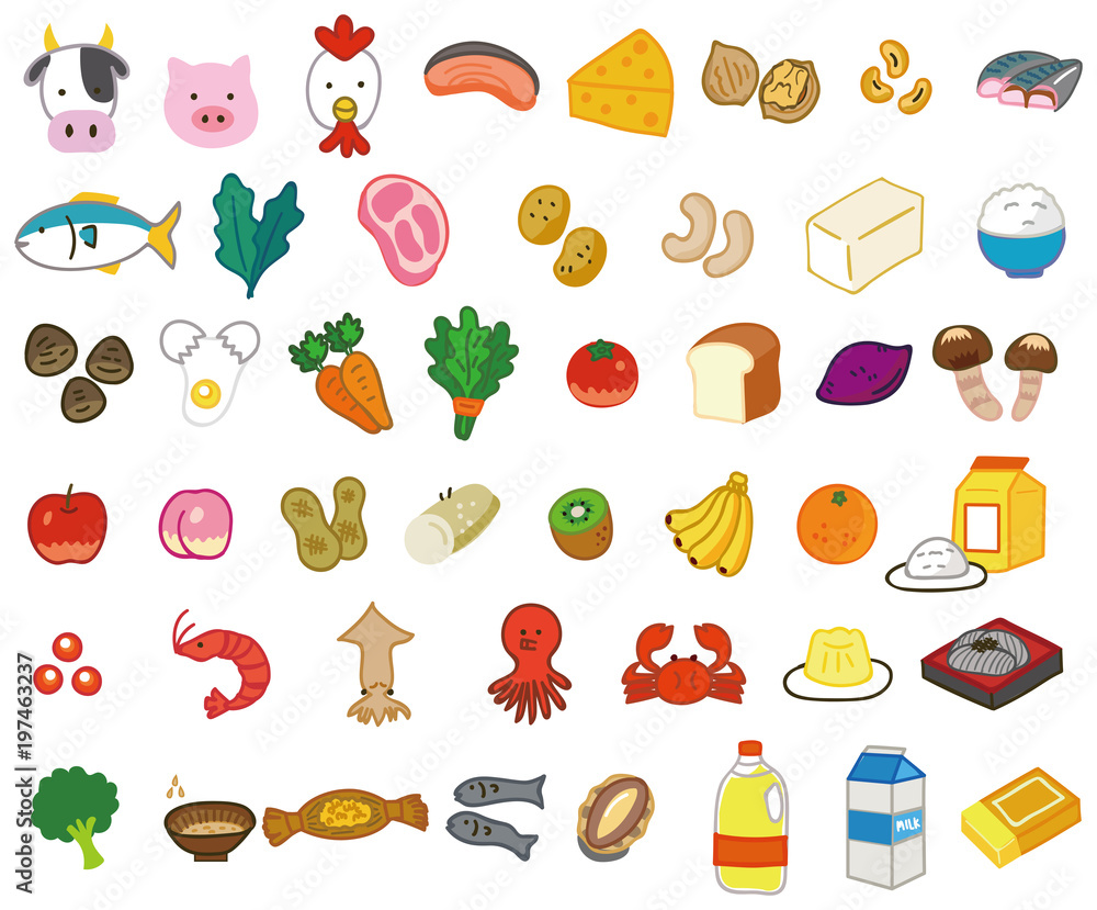 Vecteur Stock 色んな食材 食品のイラスト素材セット Adobe Stock