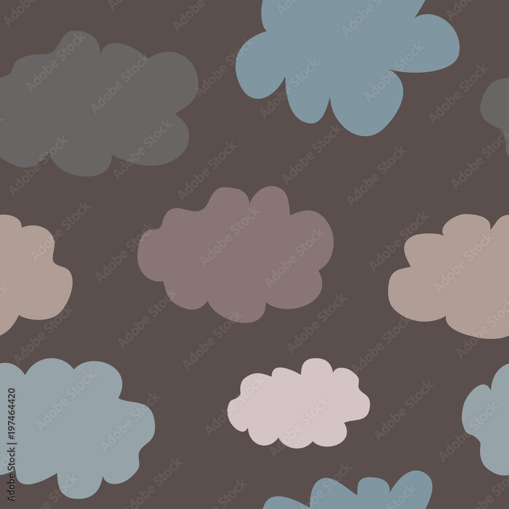 Dark sky with clouds. Seamless vector pattern. Cartoon nature background