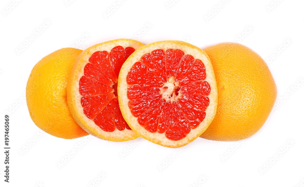 Grapefruit slices isolated on white background, top view Grapefruit slices isolated on white background, top view