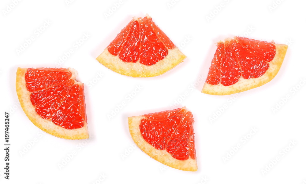 Grapefruit slices isolated on white background, top view Grapefruit slices isolated on white background, top view