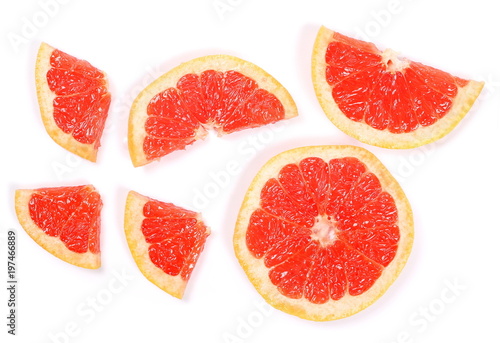 Grapefruit slices isolated on white background, top view