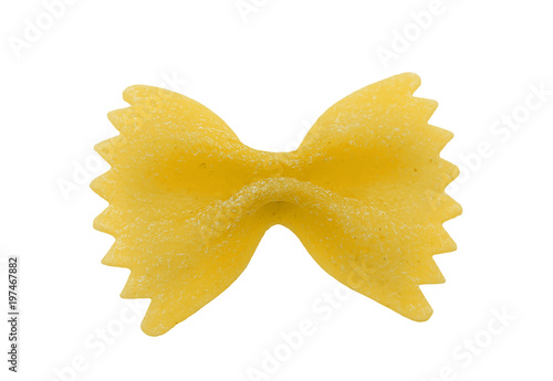 Single bow tie pasta. Clipping path. Isolated on white background.