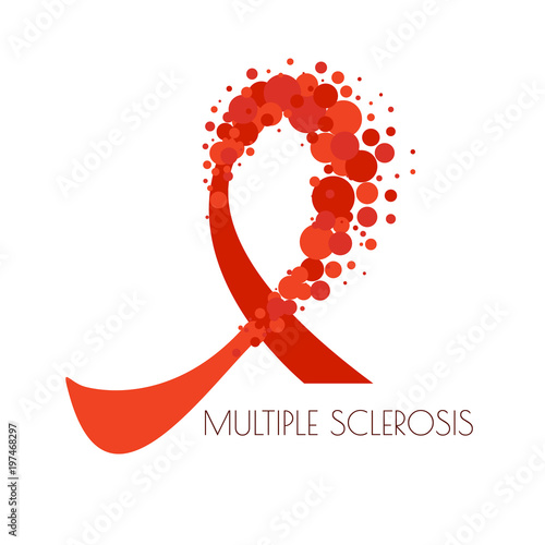 Multiple sclerosis ribbon awareness poster with an orange bow made of dots on white background. Central nervous system disease. Medical concept. Vector illustration.