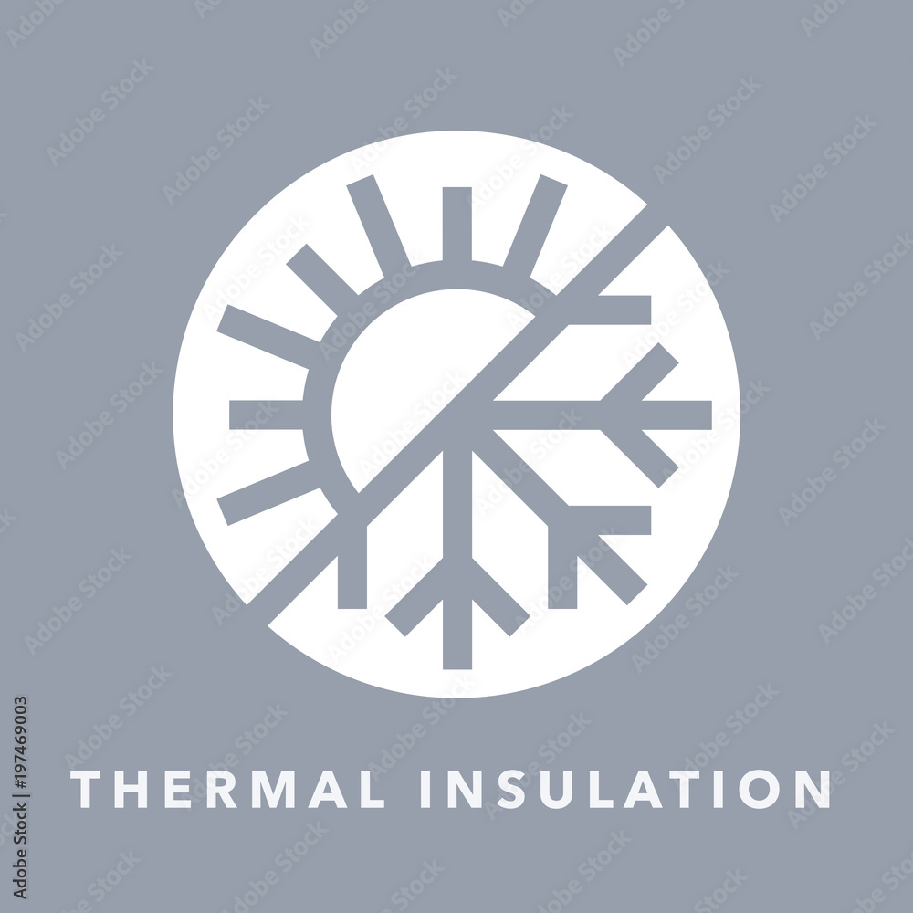 Thermal insulation icon with sun and snowflake warmth symbol. Vector illustration. - obrazy, fototapety, plakaty 