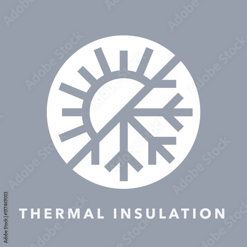 Thermal insulation icon with sun and snowflake warmth symbol. Vector illustration.
