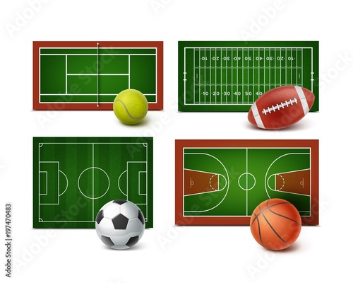Set of sports grounds and equipment