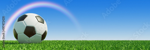 Regenbogen   ber Fu  ball auf Rasen