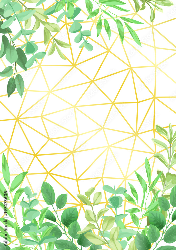 Geometric Gold Background with Greenery Stock Vector Adobe Stock
