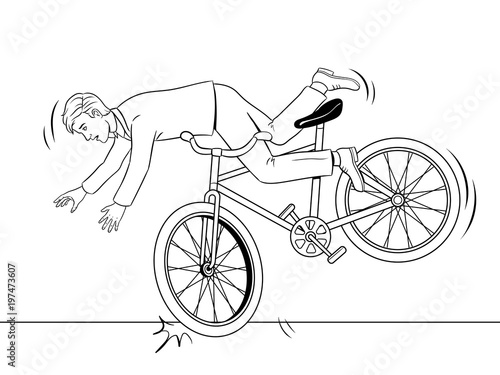 Man falling of bicycle coloring book vector