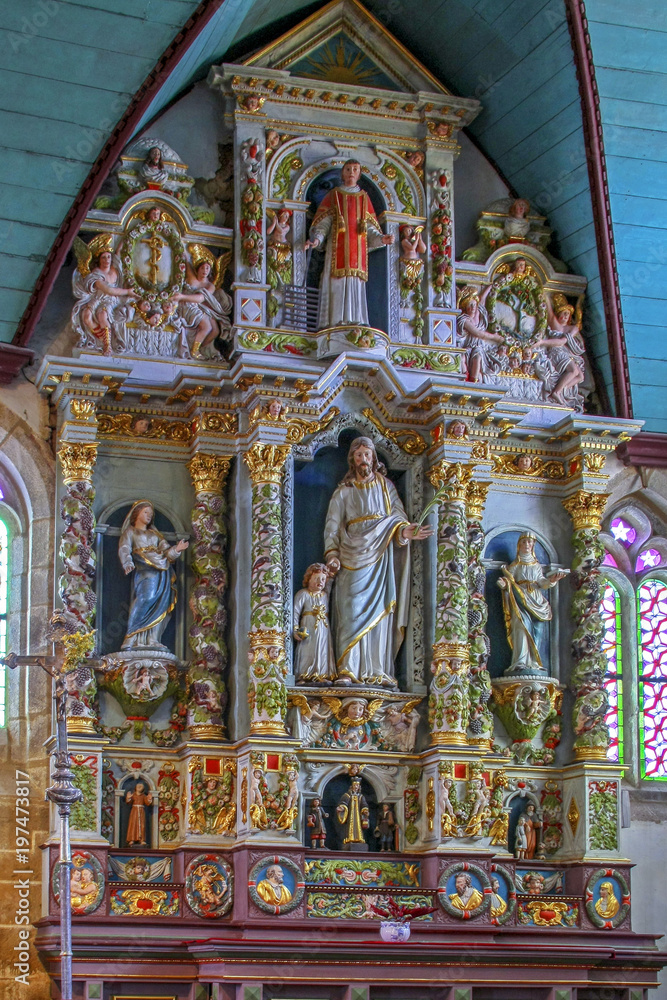Guimiliau. Eglise saint Miliau. Retable de saint Joseph. Finistère. Bretagne