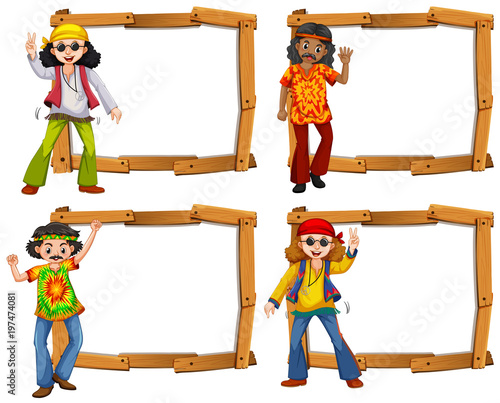 Four wooden frame with men in the sixties