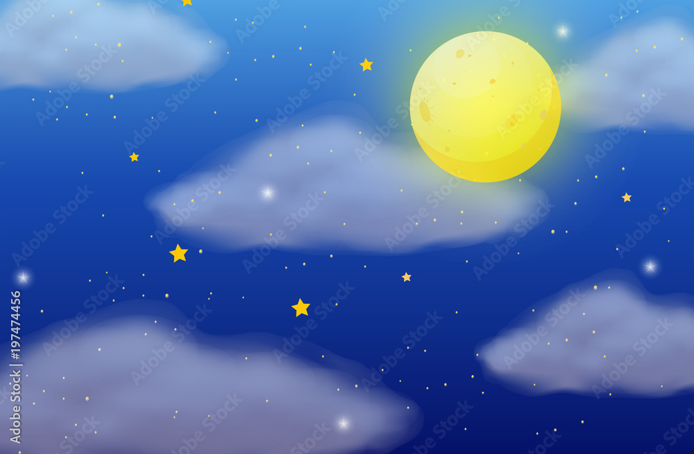 Naklejka premium Background scene with fullmoon and stars