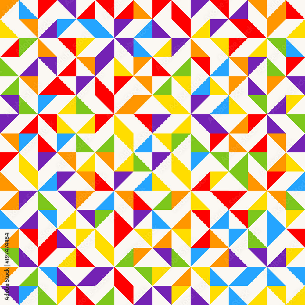 Rainbow mosaic tiles, abstract geometric background, seamless vector pattern. Rainbow mosaic tiles, abstract geometric background, seamless vector pattern.