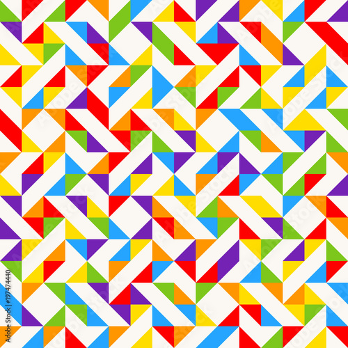 Rainbow mosaic tiles, abstract geometric background, seamless vector pattern.