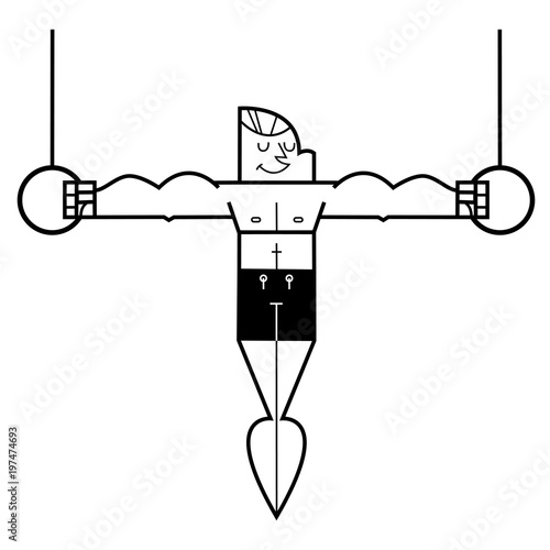 gymnast performs exercises on the rings, vector cartoon illustration