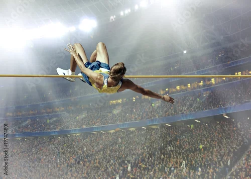 Obraz Sportowiec w akcji skoku wzwyż.