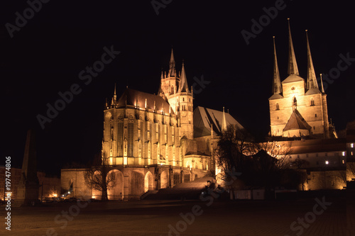 Erfurt cathedral and severi church at night