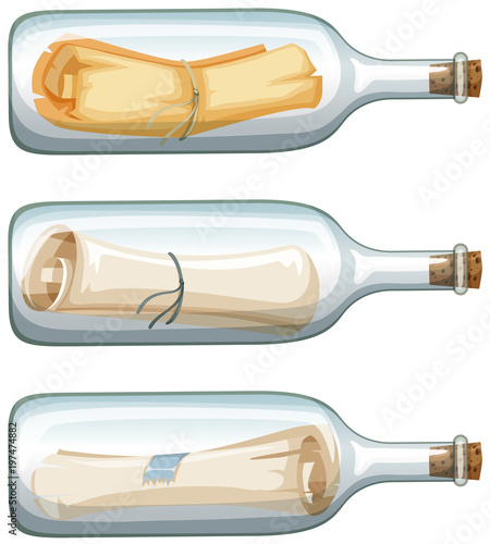 Three glass bottles with message