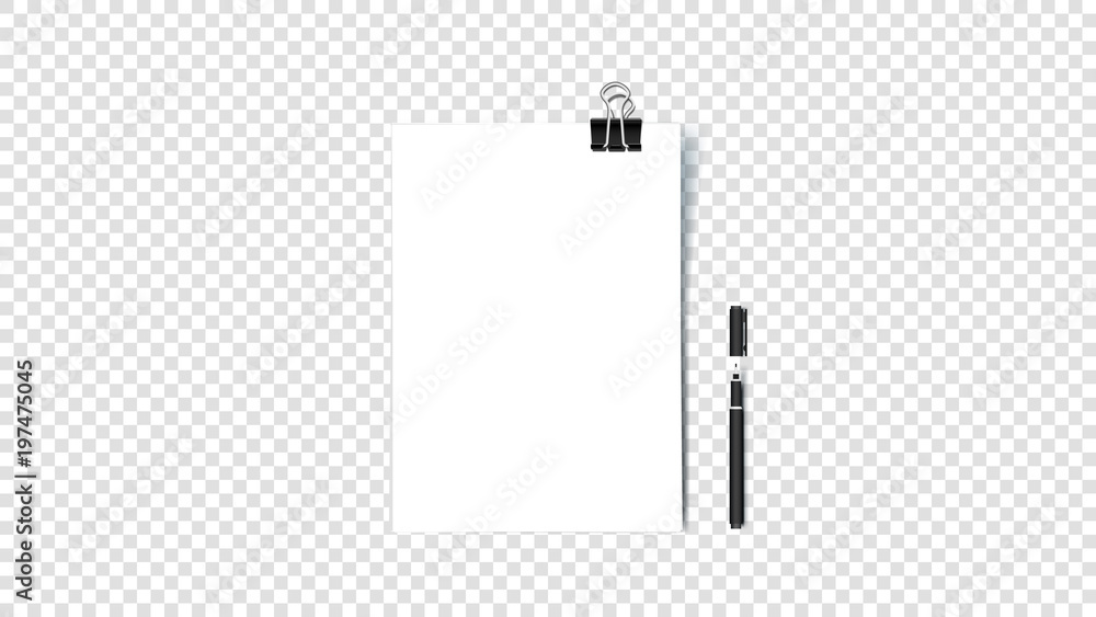 Empty A4 Paper Blank With Binder Clip. Isolated On Transparent Background Vector Illustration Empty A4 Paper Blank With Binder Clip. Isolated On Transparent Background Vector Illustration