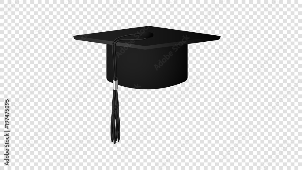 Realistic Vector Black Graduate Hat Isolated On Transparent Background ...