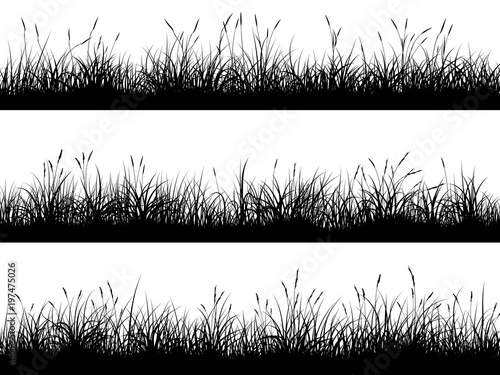 Horizontal banners of meadow silhouettes with high grass.