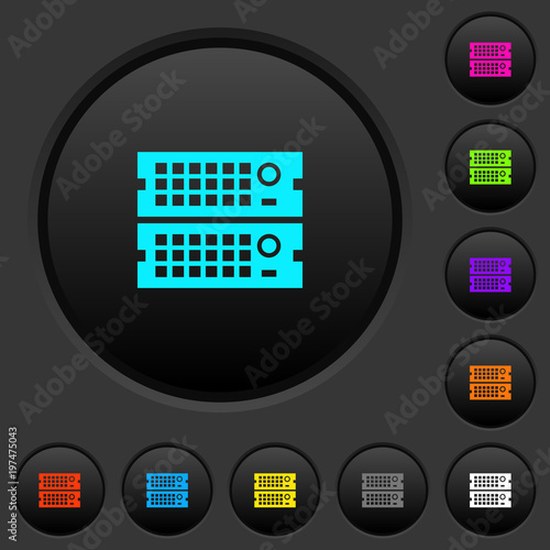 Rack servers dark push buttons with color icons
