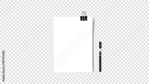 Empty A4 Paper Blank With Binder Clip. Isolated On Transparent Background Vector Illustration