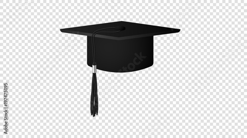Realistic Vector Black Graduate Hat Isolated On Transparent Background