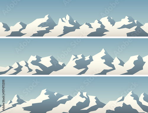 Set of simple banner with snowy mountains.