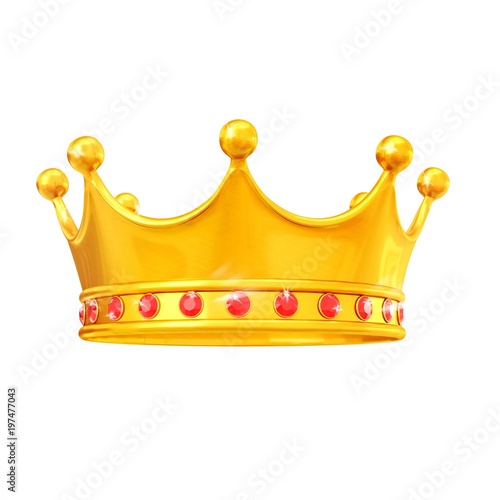 King's crown made of gold with red rubies isolated on white background 3d illustration