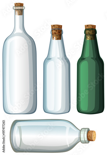 Four designs of glass bottles