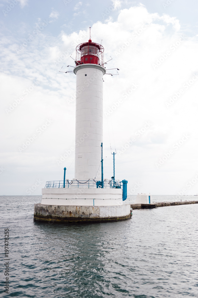 Odessa lighthouse stands in the middle of the sea