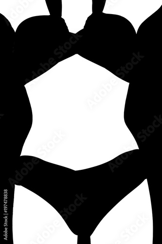 Bikinifigur als Illustration eines anonymen Frauenkörpers als Piktogramm in schwarzweiß