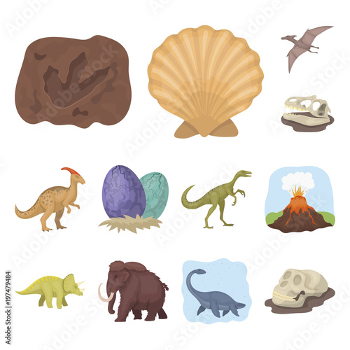 Different dinosaurs cartoon icons in set collection for design. Prehistoric animal vector symbol stock web illustration.