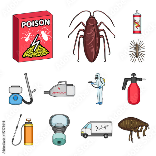 Pest, poison, personnel and equipment cartoon icons in set collection for design. Pest control service vector symbol stock web illustration.